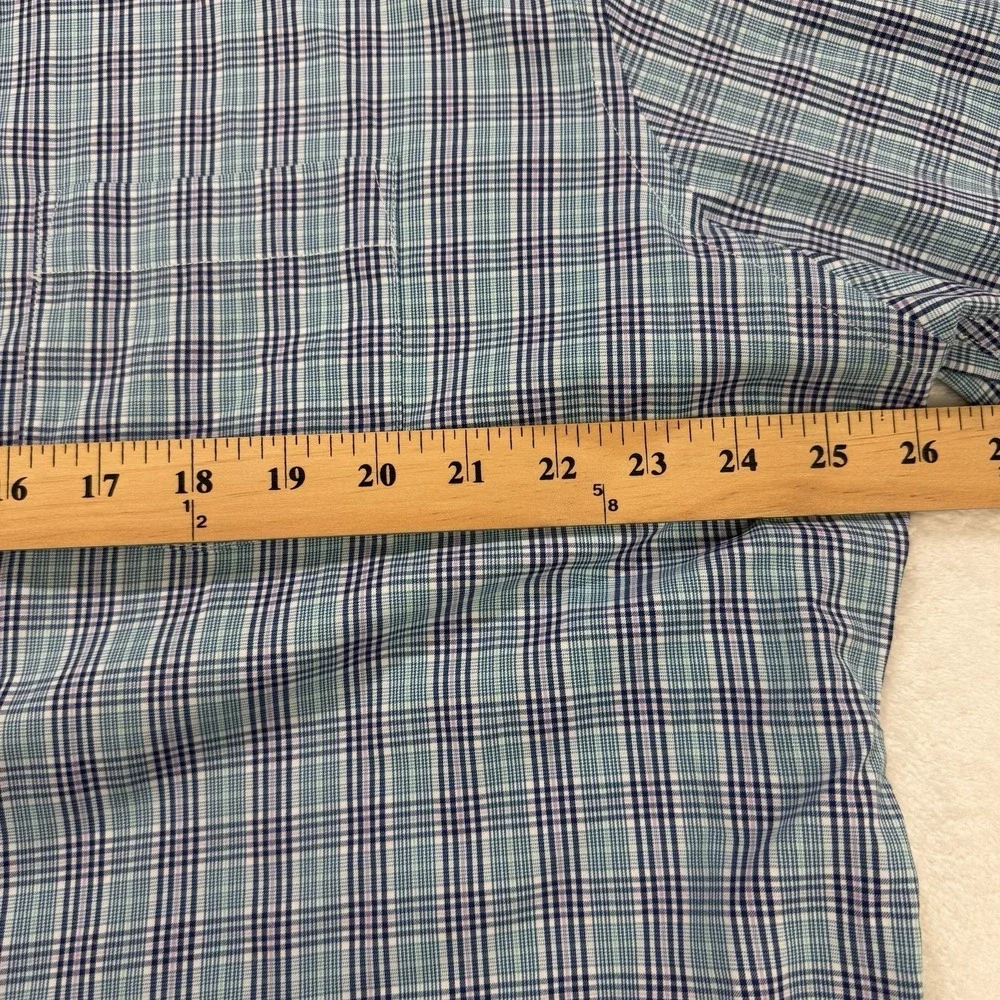 Peter Millar Nylon Performance Shirt Men XL Pink Green Plaid Button Front Preppy